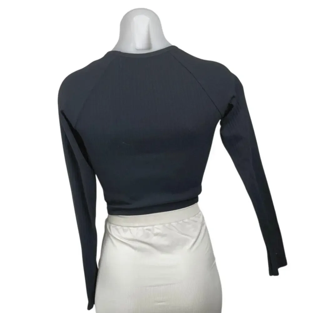 H&M Move Womens Black Seamless Long Sleeve Yoga Workout Athletic Crop Top Size S